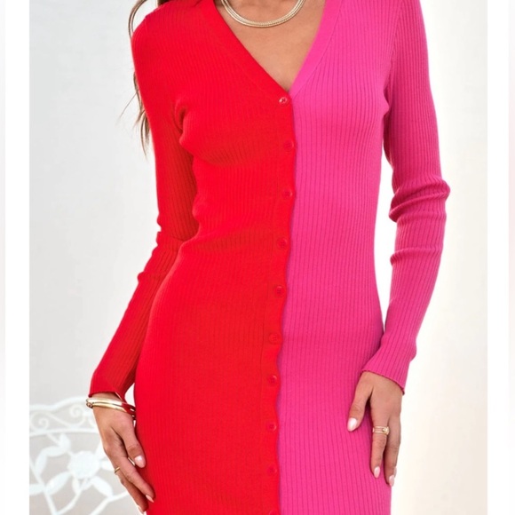 New NANETTE COLORBLOCKED MIDI DRESS IN RED - Picture 2 of 15